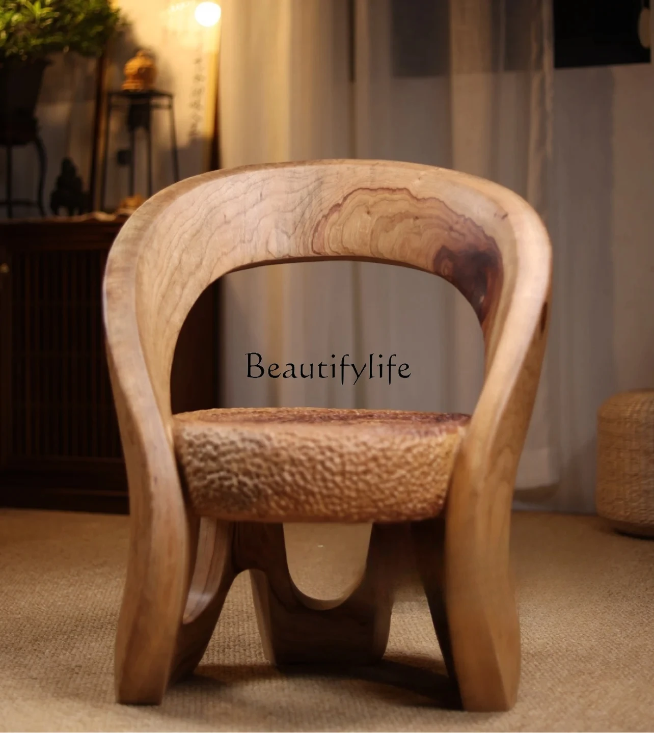 

Creative Walnut Armchair Hotel Camphor Wood Chair Famous Stool Log a Block of Wood Or Stone Stool Home Shoe Changing Stool