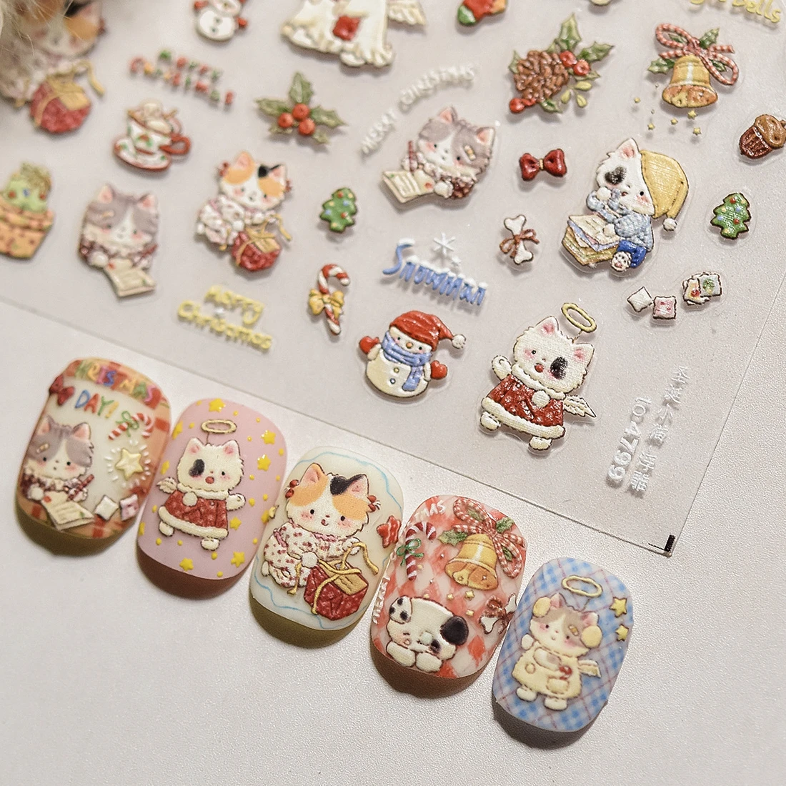 Cat Kitten Star Tree Bell Angel Bowknot Snowman Envelope Pinecone Bone Adhesive Nail Art Stickers Cup Rhinestone Manicure Decals