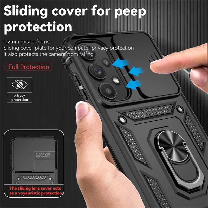Funda para Samsung Galaxy A14 A24 A54 A34 A05 A05S A15 A35 A55 A26 A36 A16 A06 A57 A37 A17 A07 A56 con soporte de anillo y protección de lente 5