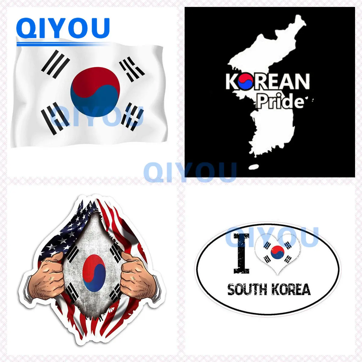 Creative Decorative I Love Korea and Korea Pride and Korean Flag Car Stickers for Car Fuel Tank Caps Laptop Reflective PVC Decal