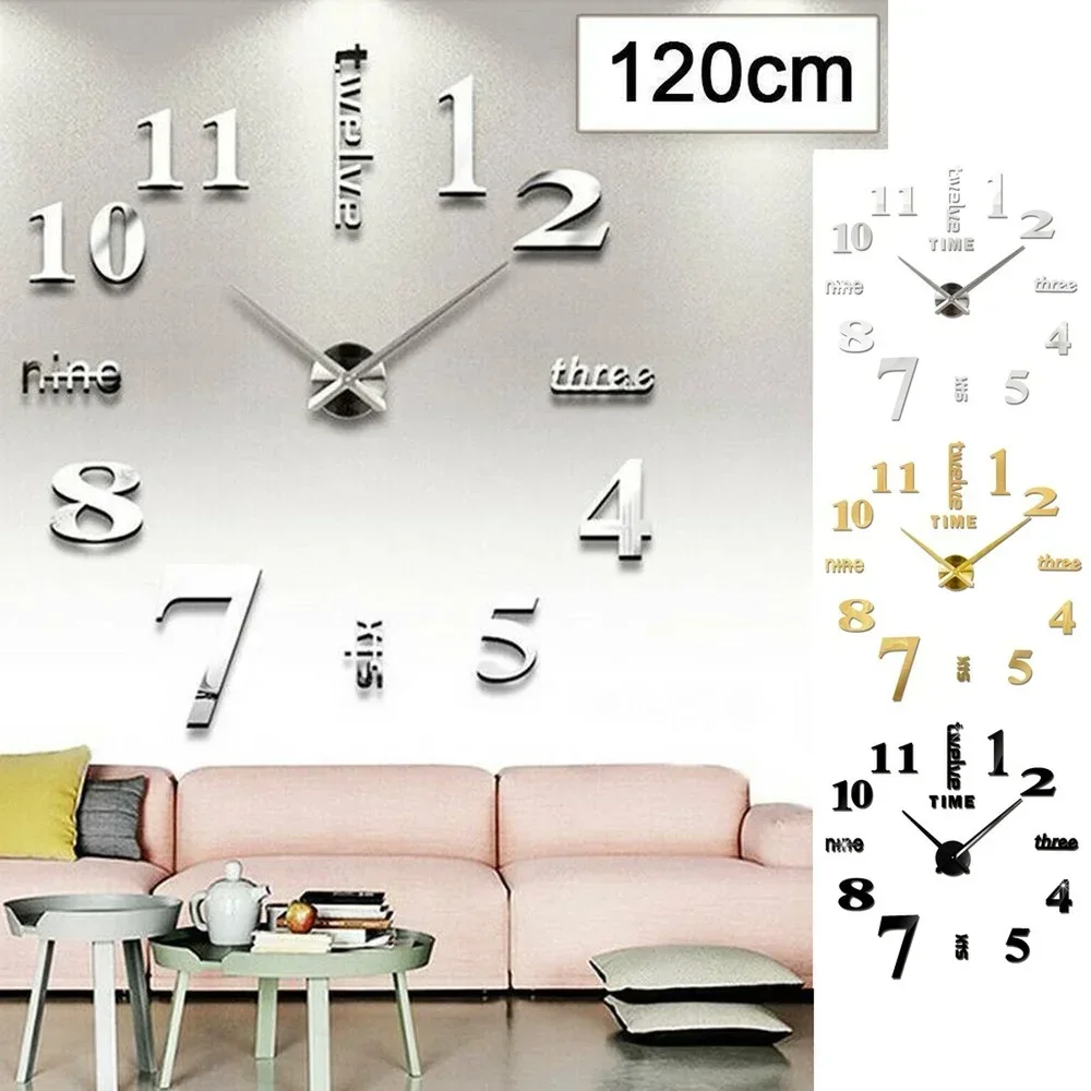 Large 3D Digital Wall Clock Acrylic European Creative Numerals Design Mirror Wall Sticker Clock DIY Self Adhesive Home Decor