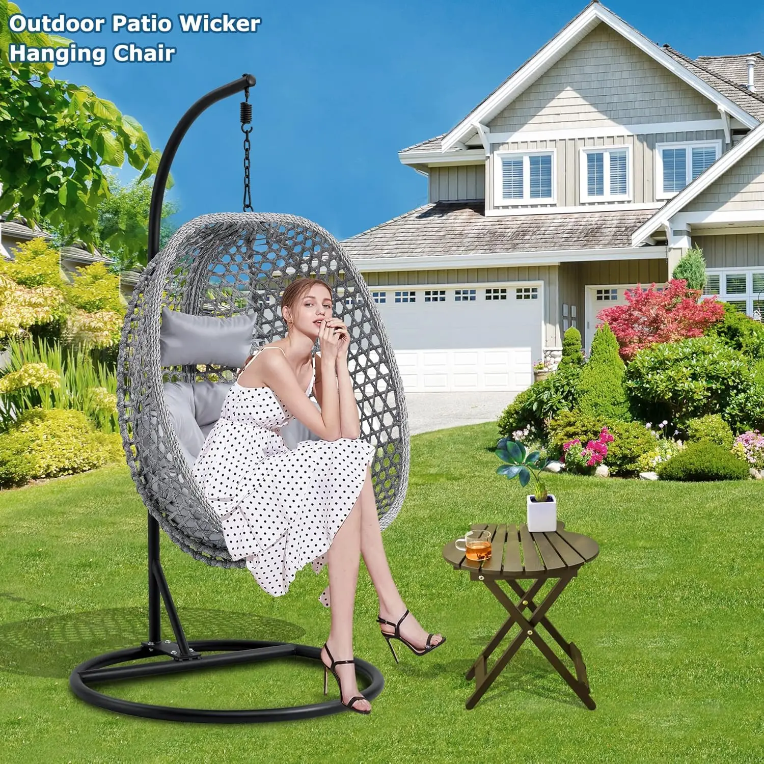 Hanging Chair With Stand - Egg Swing Chair, Outdoor And Indoor Hammock Basket Chair With Cushion, Uv-Resistant, 350Lbs Load