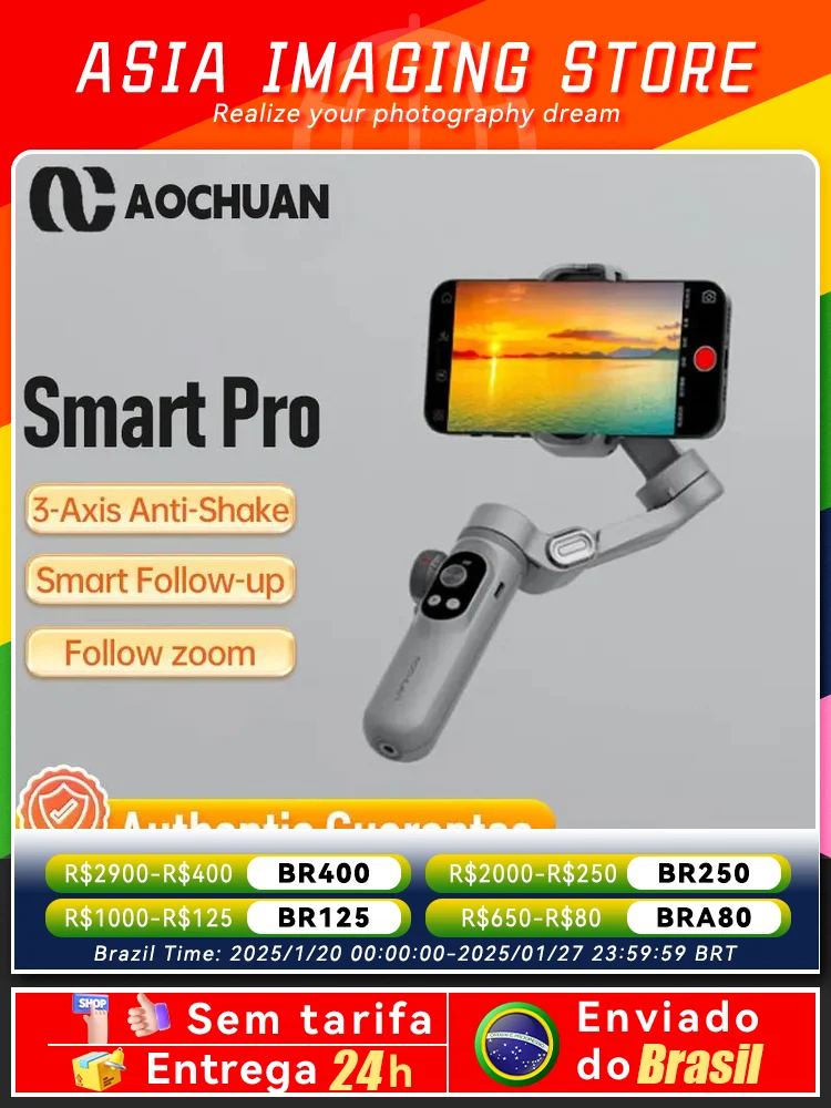 AOCHUAN Smart X Pro Standard Black Model 3-Axis Foldable Handheld Gimbal Stabilizer With OLED Fill Light And AI Tracking Support