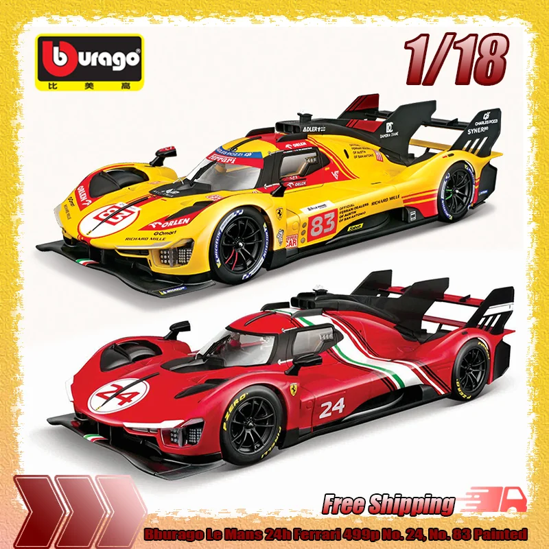 

New In Stock Bburago 1:18 Le Mans 24h Ferrari 499p No.24 No.50 Bo.51 Coated Simulation Alloy Miniature Model Custom Kid Toy Gift