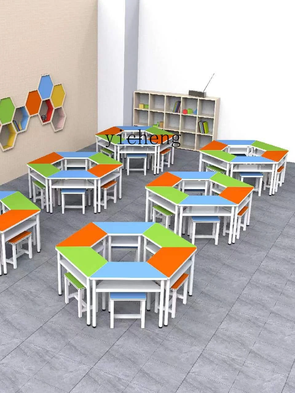 RWJ Hexagonal Training Table and Chair Combination Hexagonal Experiment Smart Classroom Student Splicing Table