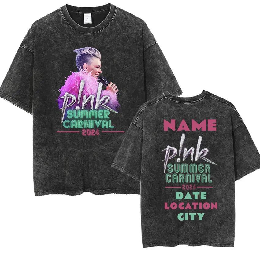 P!nk Pink Singer Summer Carnival 2023 Tour Graphic T-shirt uomo donna Vintage Washed T-shirt manica corta Y2k Hip Hop Streetwear