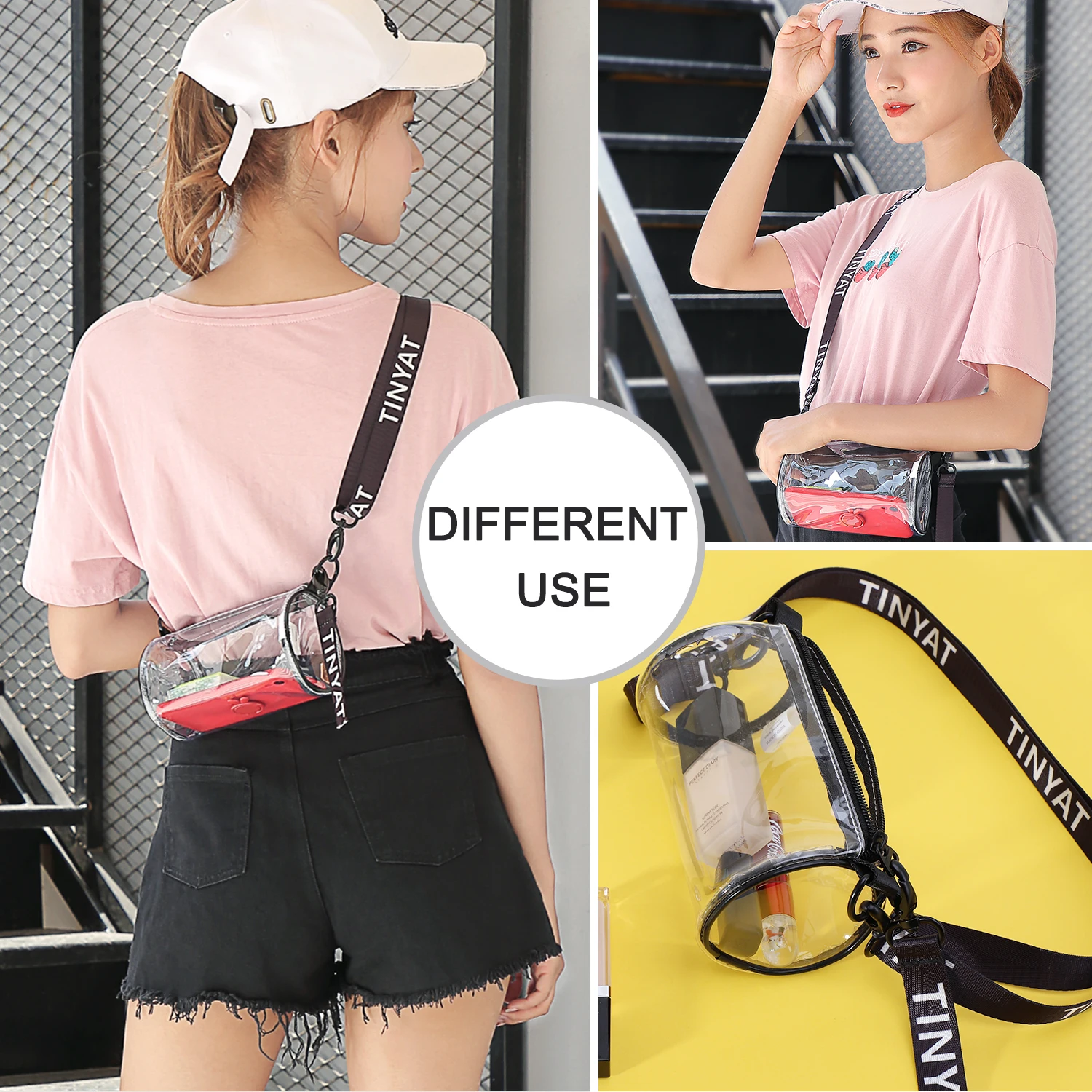 TINYAT Mini Transparent Women Shoulder Bags Waterproof PVC Clear Messenger Bags Girl Jelly Crossbody Bag Travel Female Sling Bag