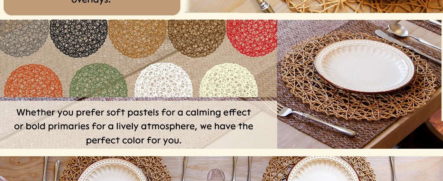 6-48 Stück Geflochtene Papier-Tischsets, 38 cm Runde Tischunterlagen, Gewebte Boho-Tischmatten für Esstische, Hochzeiten und Partydekoration – Detail 7