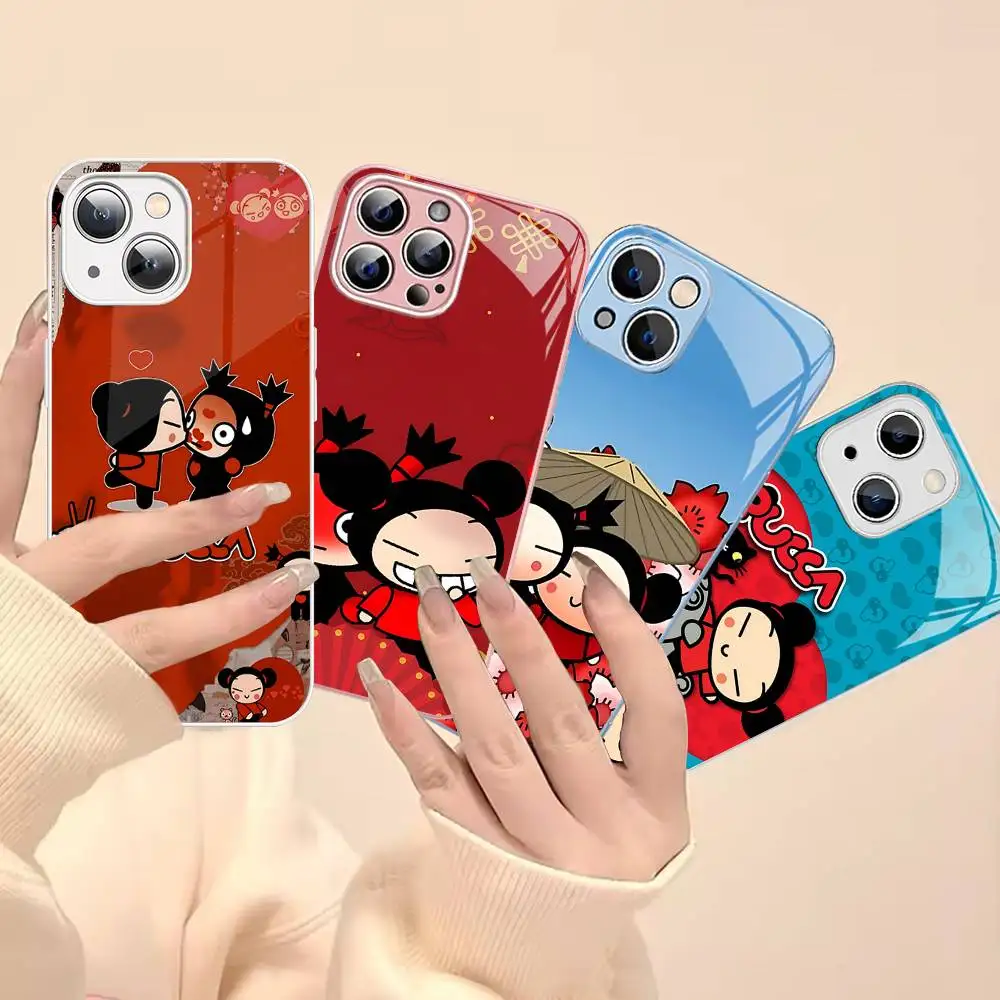 

Cute Cartoon Pucca Garu Tempered Glass For Iphone 14 13 12 11 Pro Mini XS MAX 14Plus X XS XR Fundas