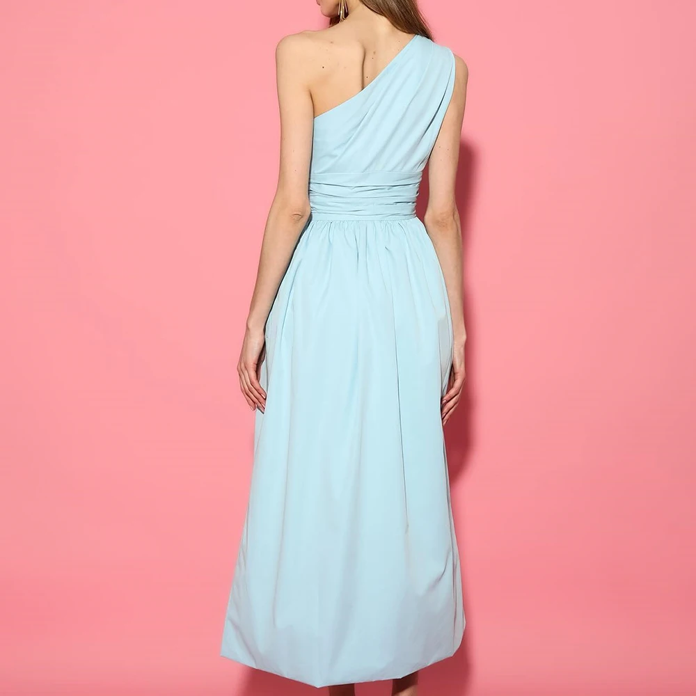 Customized One Shoulder Sleeveless Jersey Ankle Length Straight Evening Dress Temperament Solid Color High Quality Bespoke Occas