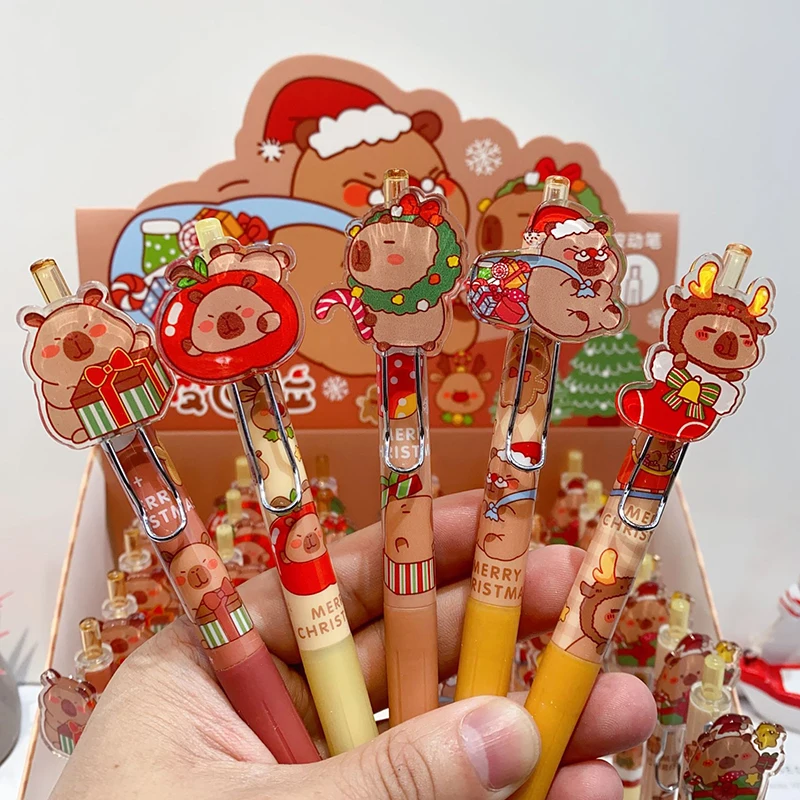 6/36Pcs Cartoon Capybara Christmas Gel Pens Cute Writing Smooth Pressing Neutral Pens Children Gifts Office School Supplies