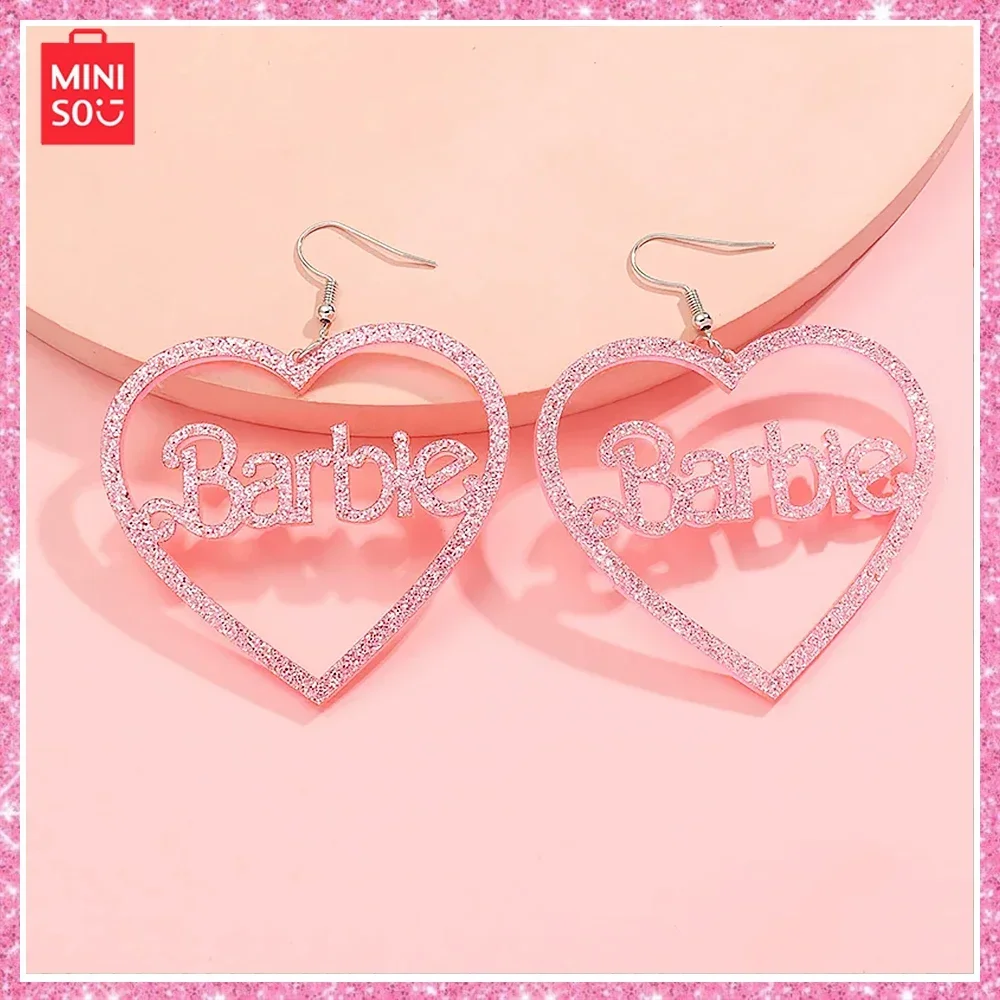 

2024 Miniso Barbie Simple Creative Design Sense Love Hollow Acrylic Earrings Fashion Exaggerated Fun Quirky Earrings Girls Gift