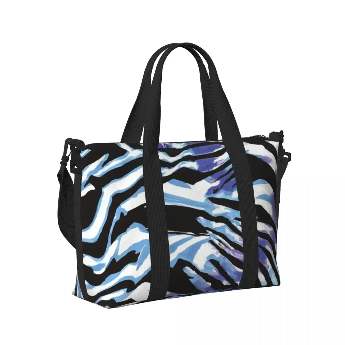 Purple And Blue Zebra Stripes Beach Travel Bag Large Capacity Tote Bags for Gym Sport Women Shopping Duffle Shoulder Bag