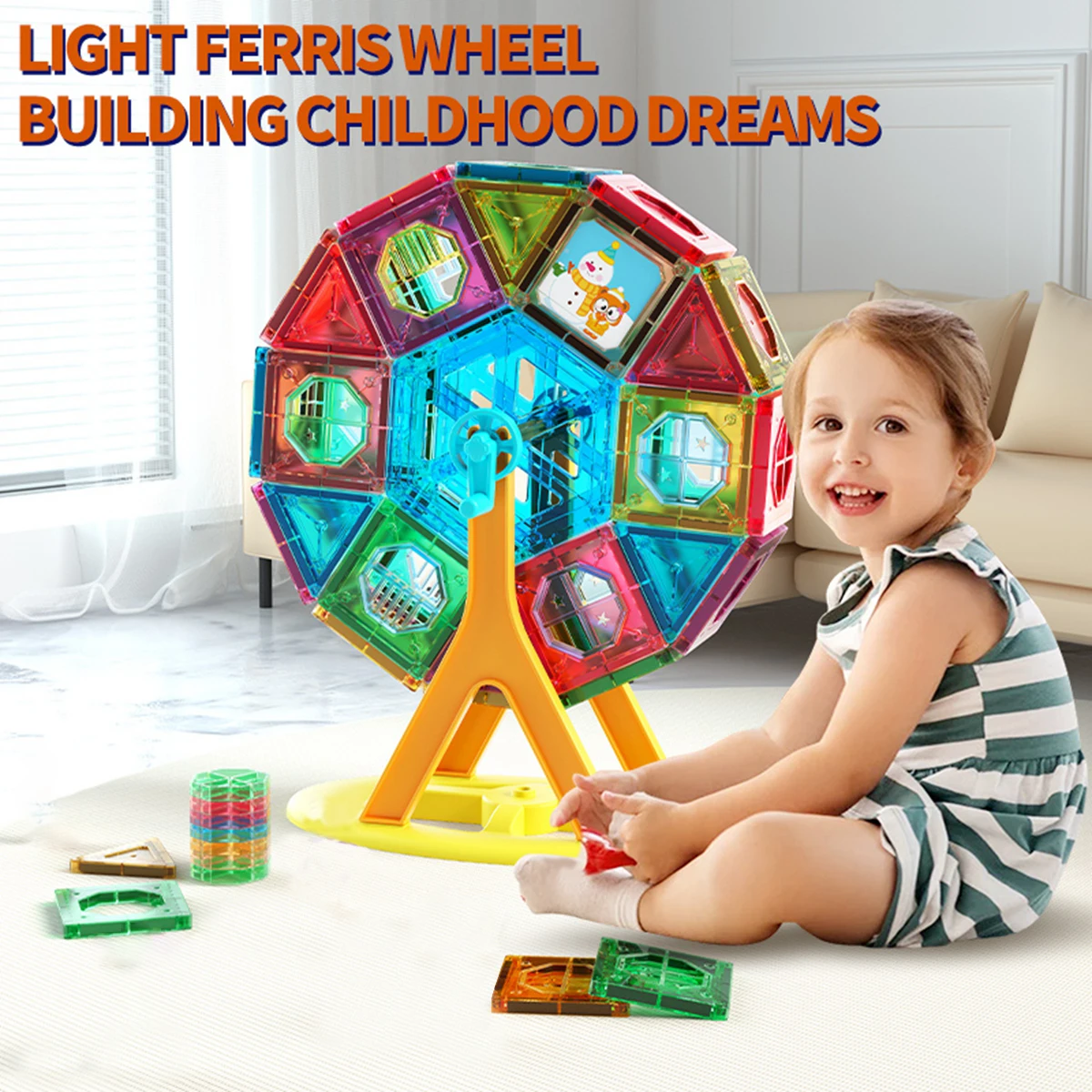 Magnetic Ferris Wheel Tile Kids Toys Starter Set Classroom Essentials, Building Blocks Magnets Building Toys Preschool Montessor