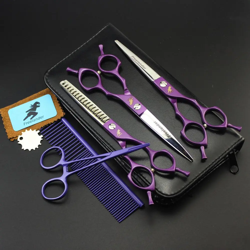 6&6.5 Inch  Professional Japan 440C Pet Dog Grooming Scissors Set Cat Shears Hair Cutting Thinning Curved Scissors With Comb Bag