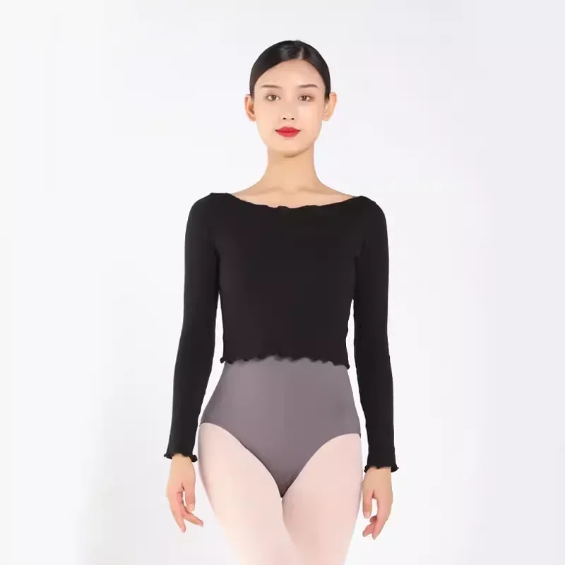 Volwassen Balletdoek Met Lange Mouwen Top Jas Met Één Lijn En Kraag Ontwerp Thermisch Jack Ballet Gymnastiek Training Tops Vrouwelijke Danskleding