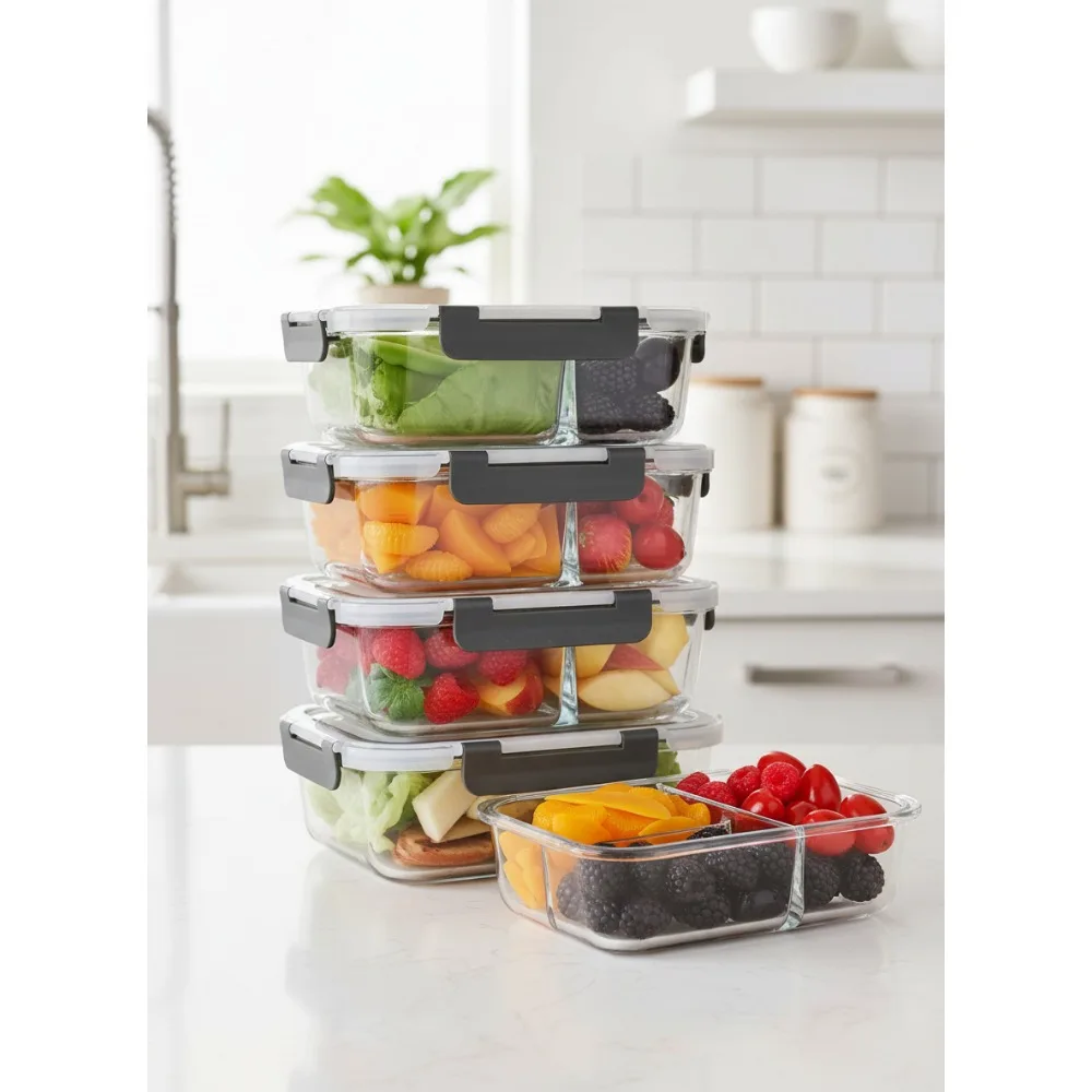 

5-Pack 36 oz Glass Meal Prep Containers with 3 Compartments & Lids, Microwave, Oven, Freezer Safe