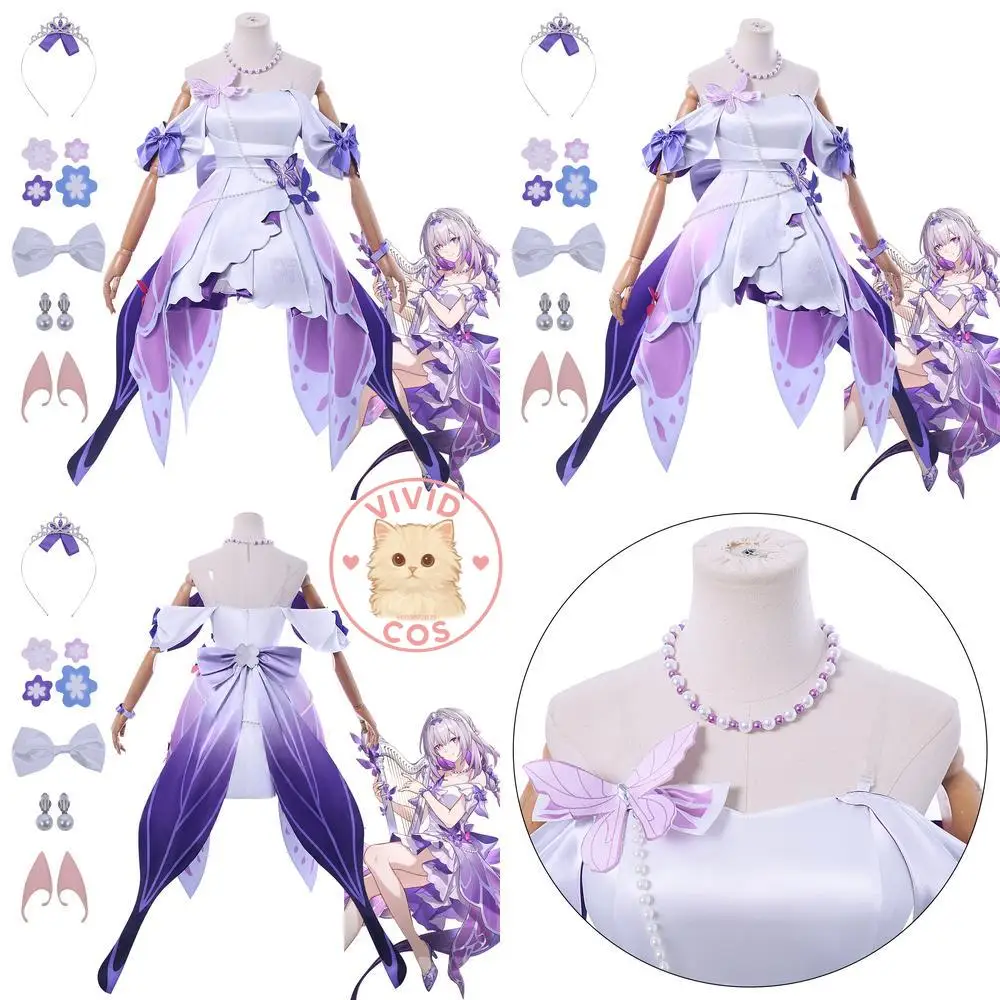

Popular Game Honkai Star Rail Cosplay Costume Anime Castor Role Play Outfit Cute Pink Dress for Women Comic Con Halloween Party