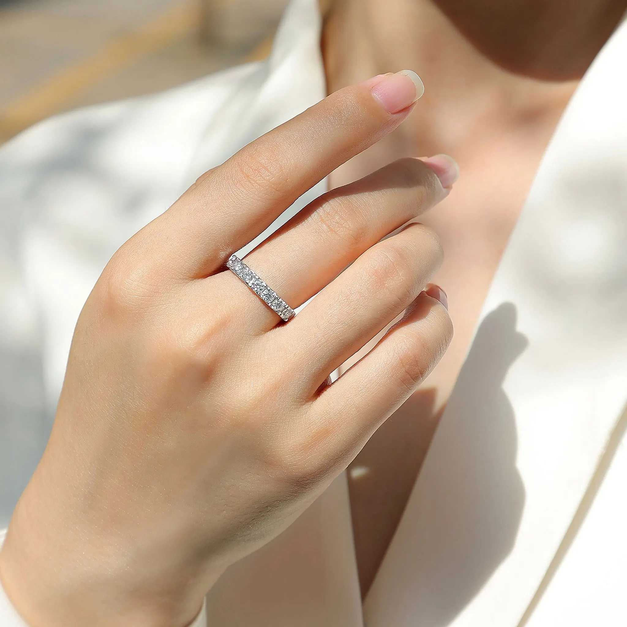 S925 Silver Moissanite Round Inlaid Semi Eternal Ring, Suitable for Anniversary Parties and Special Occasions, gorgeous Ring