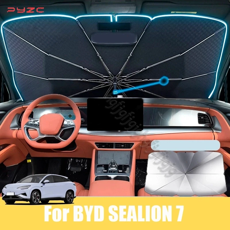 

For BYD Sealion 7 Sea Lion 07 EV 2024 2025 2026 Car Windshield Sunshade Foldable Umbrella amry Front Heat Insulation Accessories