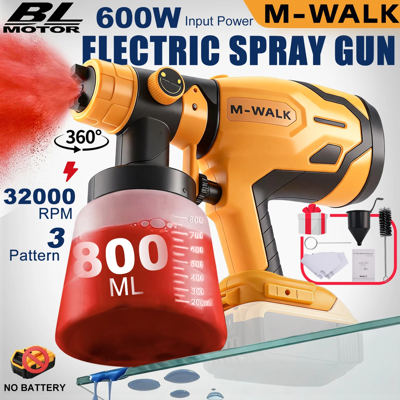 M-WALK Electric Spray Gun Portable HVLP Cordless Paint Sprayer Furniture Steel Coating Airbrush For Dewalt 18V Battery Pins