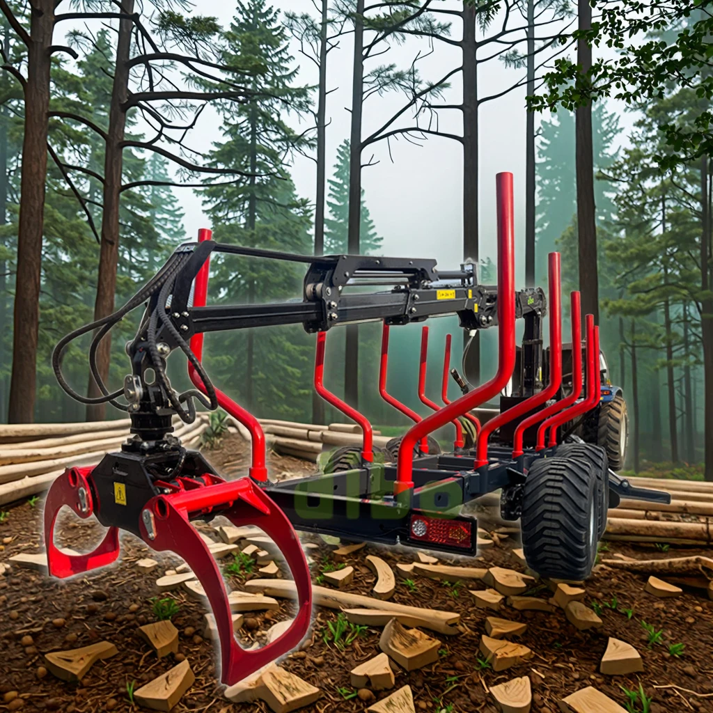 Forest Logging Hydraulic Log Grapple Trailer Rotatable Grab High Load All Terrain Farm Wood Towing Cart