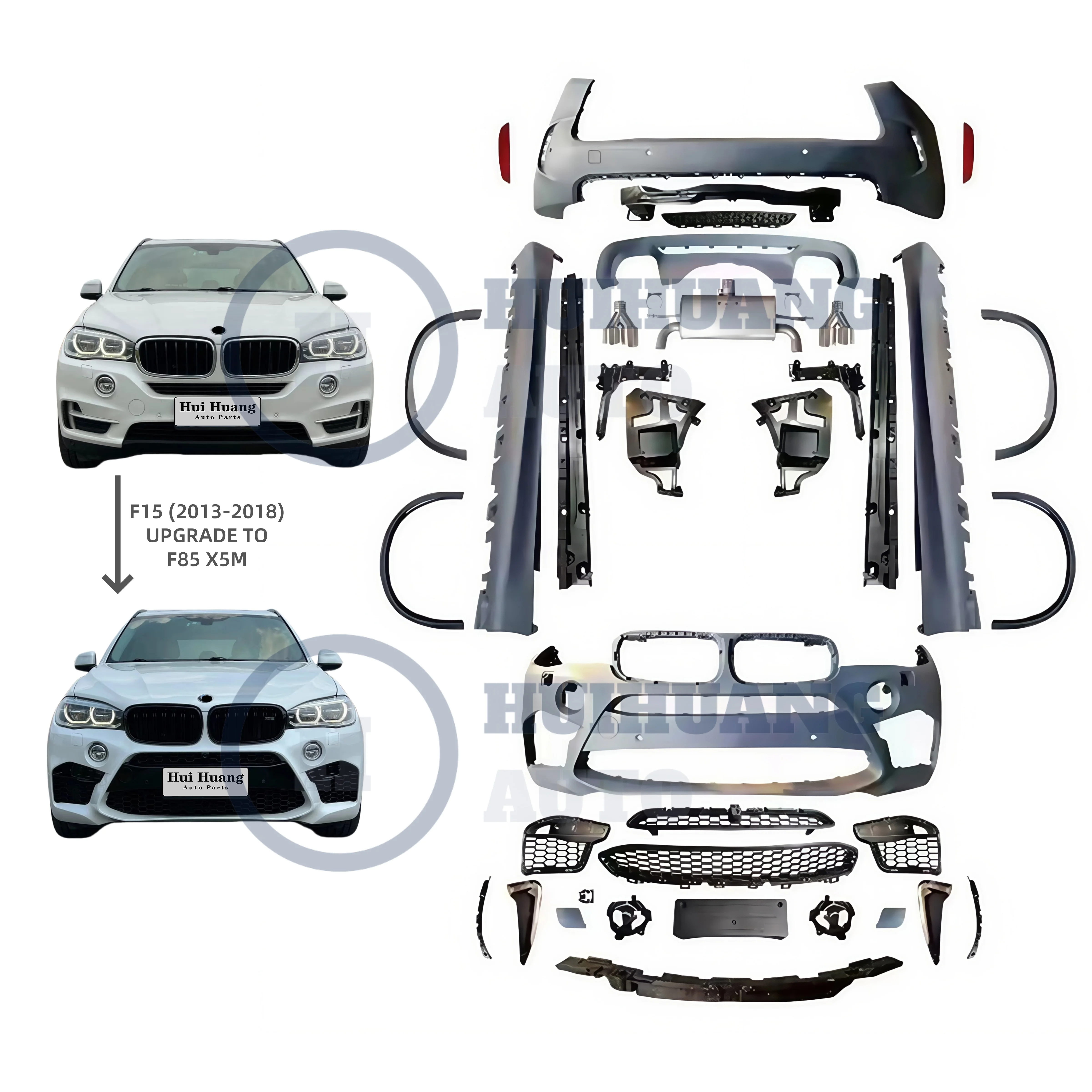 Car Body Kit for  X5 F15 2013 2014 2015 2016 2017 2018 Upgrade X5M with Front Bumper Assembly Grilles Rear Bumper Tail Pipes