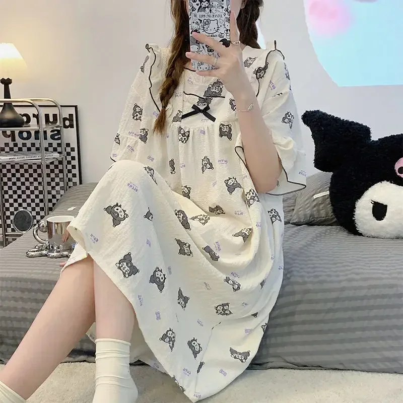 Sanrio cute kuromi summer women's clothing Internet celebrity style kawaii large size short-sleeved dress pajamas home wear