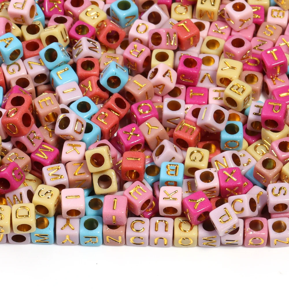 100 قطعة/الوحدة 6 مللي متر مطلي الاكريليك الأبجدية الخرز مربع الحفرة الكبيرة فضفاض إلكتروني الخرز DIY بها بنفسك موضة سوار قلادة مجوهرات #3