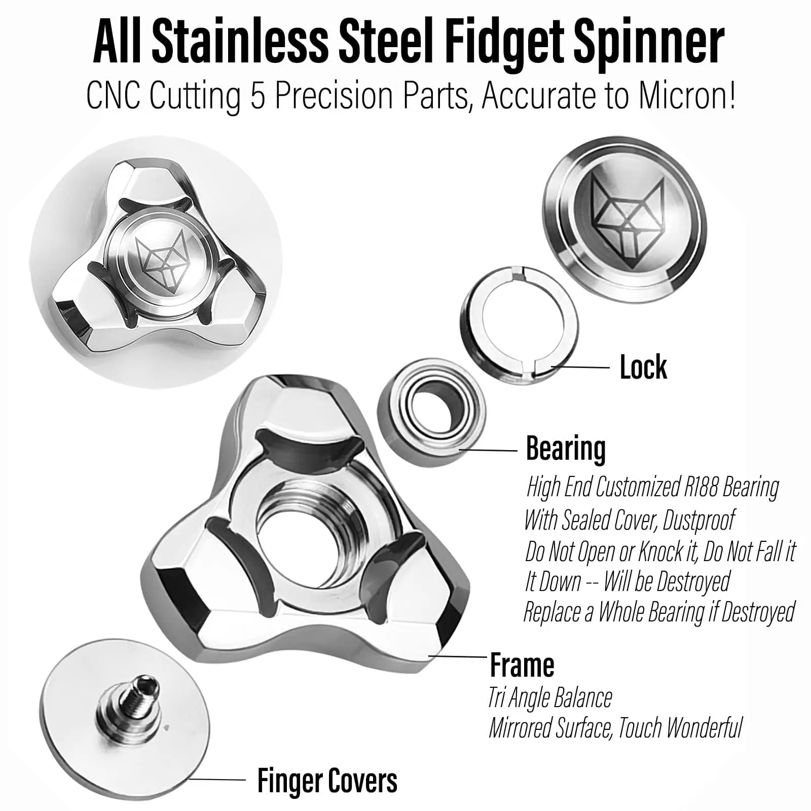 โลหะ Fidget Spinner, EDC Hand Spinner Anti ความเครียดบรรเทา Fidgeting ของเล่นสําหรับผู้ใหญ่เด็ก ADHD ออทิสติก Antistress สแตนเลส