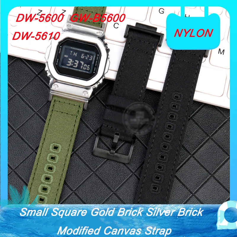 

16mm Metal connectors Bracelet Woven Watch Strap Accessories For Casio DW-5600 DW-5610 GW-B5600 Men's Modified Canvas Watch Band