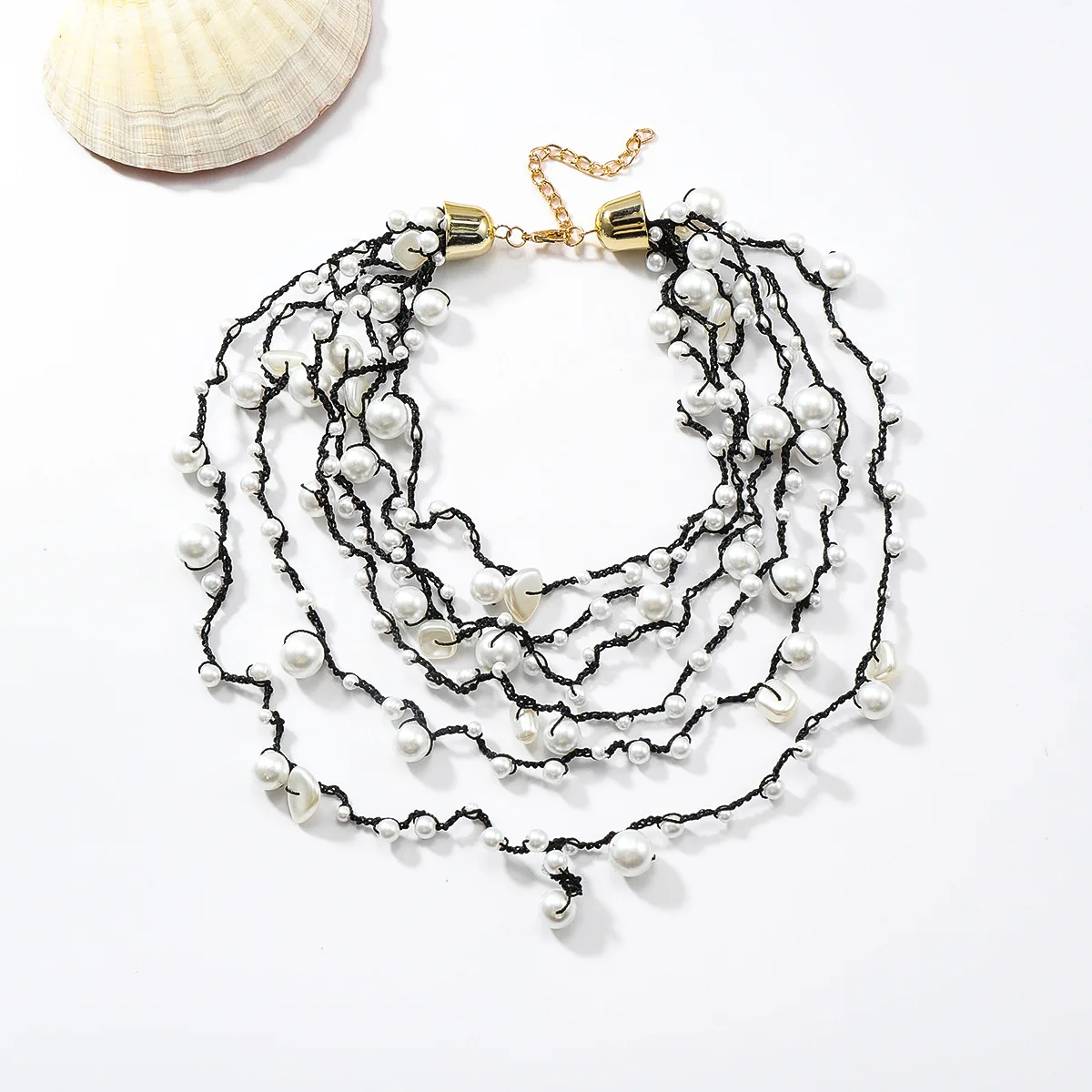 ZA retro exaggerated big-name hand-woven imitation pearl multi-layer stacked necklace female high-grade ocean style source