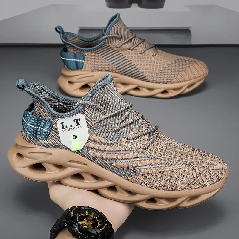 

Мужская повседневная обувь с вязаной сеткой, дышащая удобная обувь на шнуровке с мягкой толстой подошвой, трендовые легкие мужские кроссовки