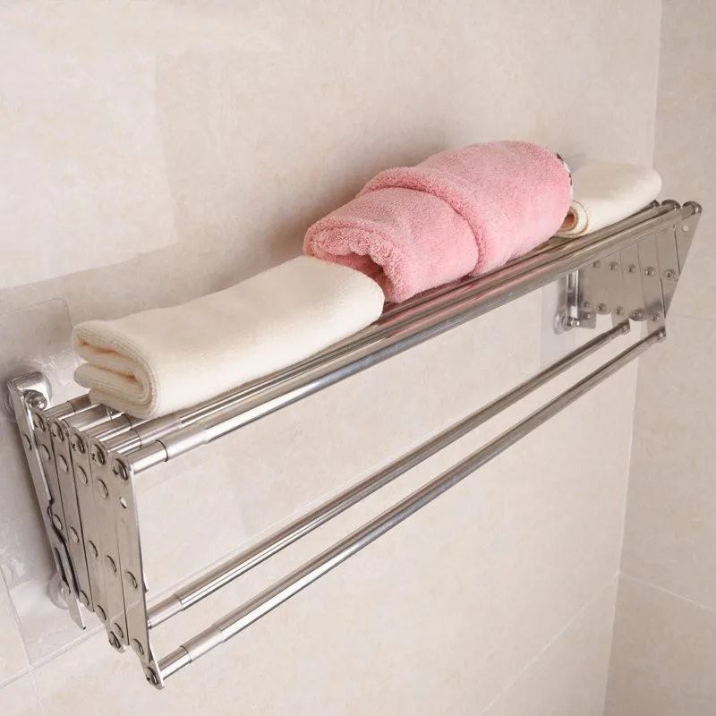 Creative Stainless Steel Folding Telescopic Towel Rack Multifunctional Shelf Towel Storage Rack 42~80cm Adjustable