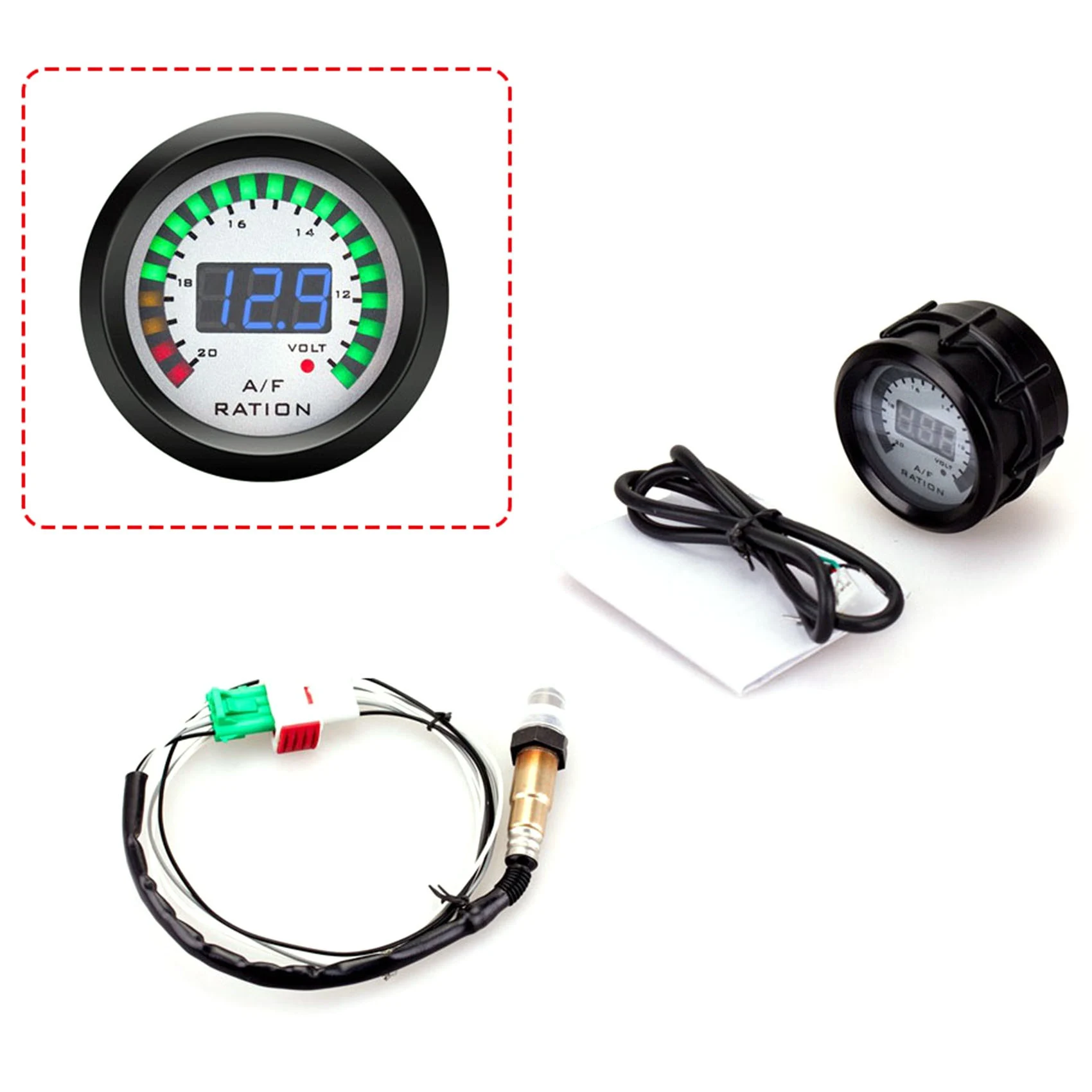 

2 in 1 Air Fuel Ratio Gauge Voltmeter 12V 52mm Digital Car AFR Volt Meter Indicator Voltage Gauge with O2 Oxygen Sensor