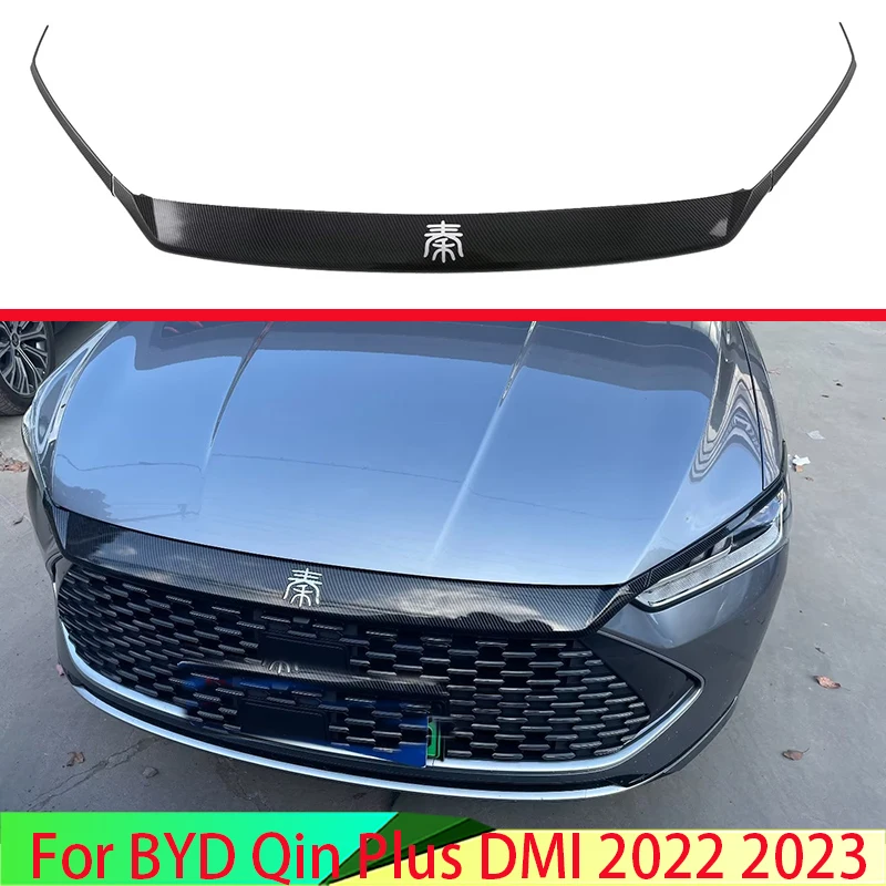 

For BYD Qin Plus DMI 2022 2023 Carbon Fiber Style Front Center Mesh Grille Grill Cover Radiator Strip Trim Decoration