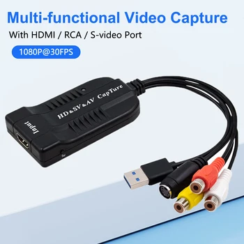 USB2.0 Video Capture Card HD/RCA/S-video USB Audio Video บันทึกอุปกรณ์จับภาพ VHS to Digital Converter สําหรับ Hi8 DVD PS4