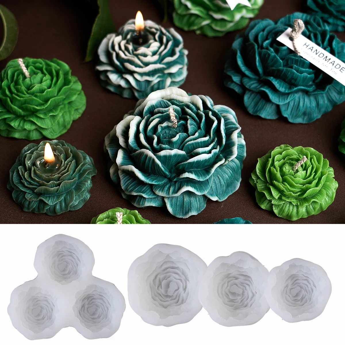 S/M/L/3 Löcher 3D Pfingstrose Kerze Silikon Form DIY Relief Blume Duftenden Seife Harz gips Handwerk Form Kuchen Backen Werkzeuge Wohnkultur