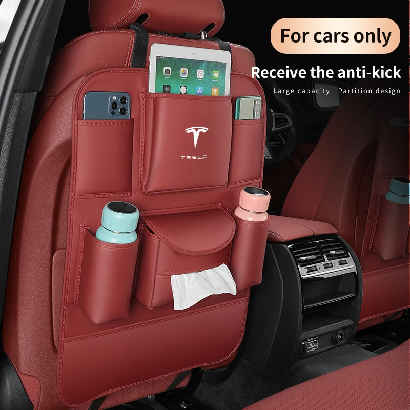 For Tesla Model Y Model 3 Model X Model S Car 4 Colors Organizer Back Storage Bag Anti-kick Pad Auto interior Accessories