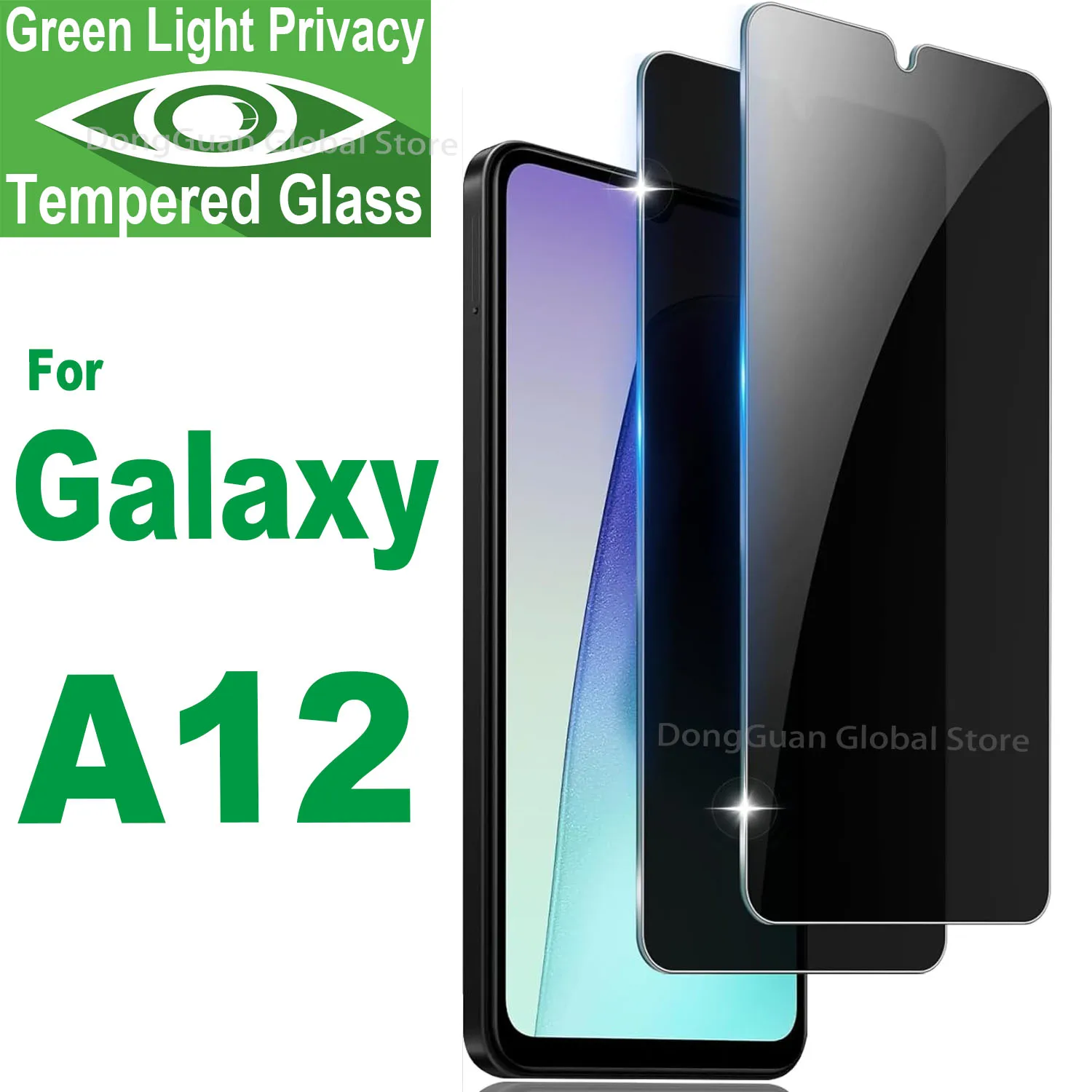 

For Samsung Galaxy A12 Green Light Privacy Tempered Glass Anti Spy Eye Protective Screen Protector Glass
