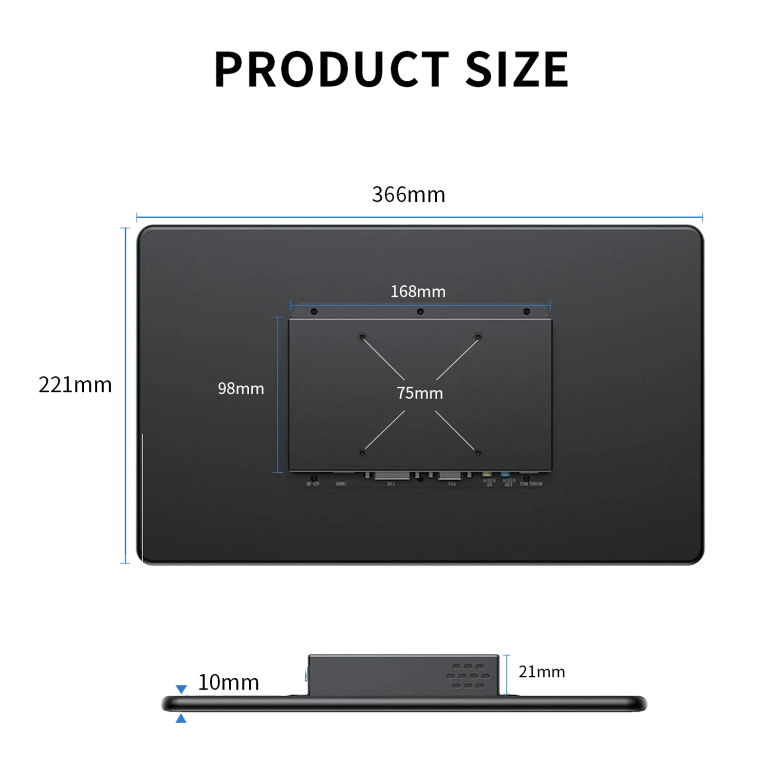 Monitor de toque tela de 15.6 polegadas fhd 1920x1080 segundo display hdmi usb tipo c para cctv pc escritório portátil com vesa 75*75mm