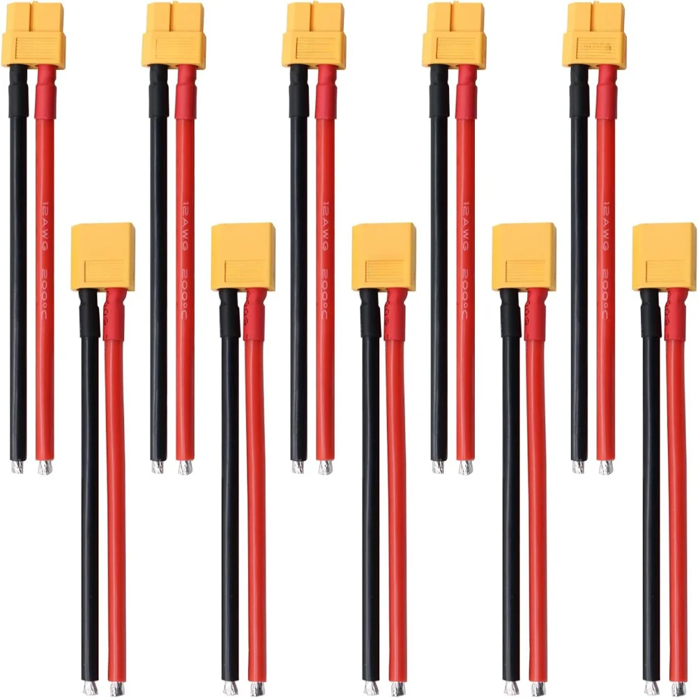 For XT90 Connector Kit 5 Pairs 10AWG Silicone Wire Red Black for RC Hobby For Lipo Battery 30A 600V Rated for Quadcopters