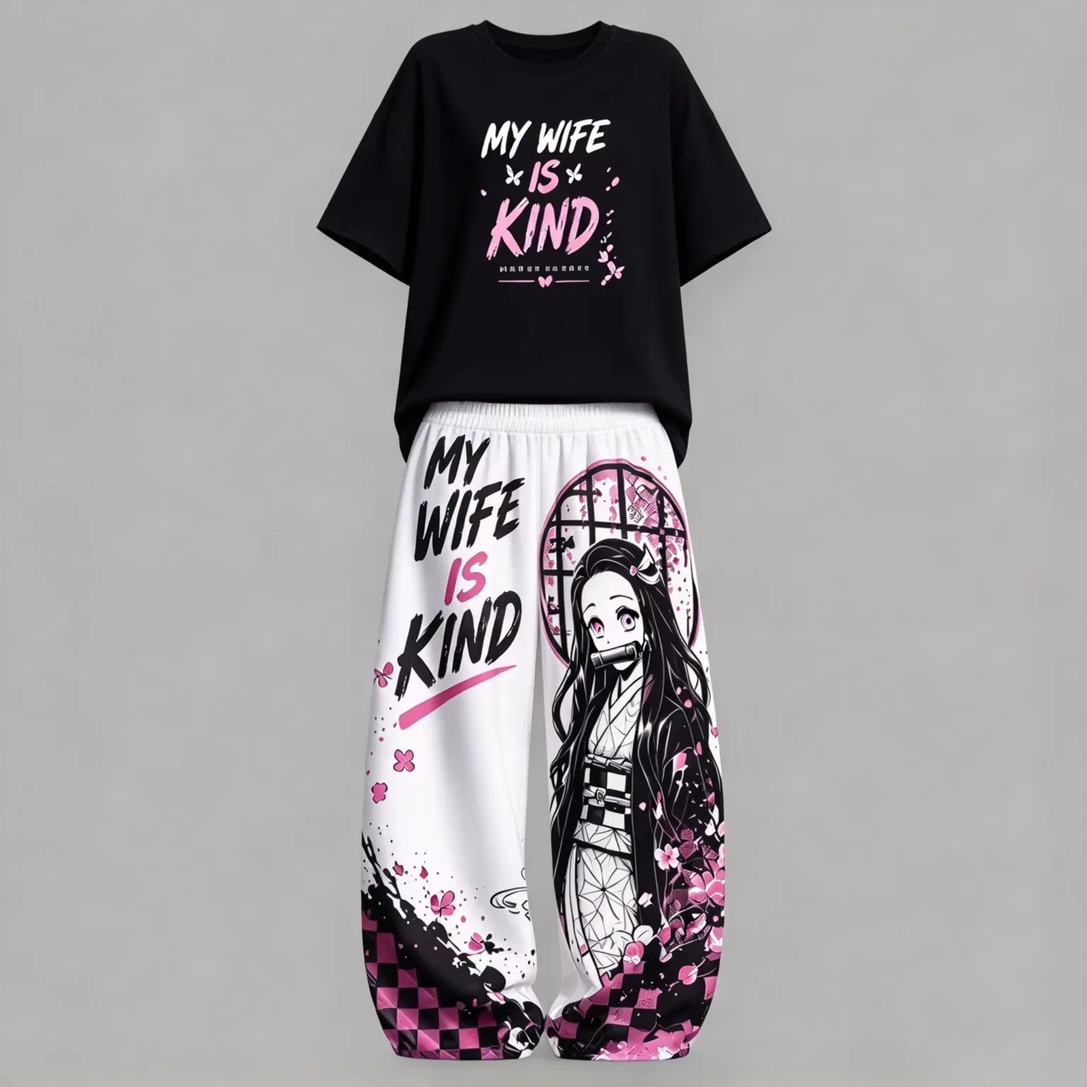 Anime Demon Slayer Printed Short Sleeved Pants Set Y2K Street Style Casual Sportswear Set Family Clothing