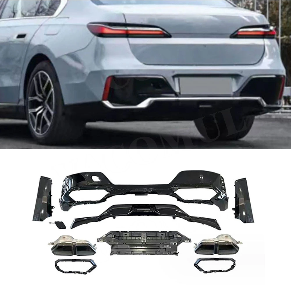 

For BMW 7 Series G70 Sport 2023+ ABS Rear Lip Diffuser Spoiler Rear Bumper Diffuser With Four Outlet Exhaust Tips