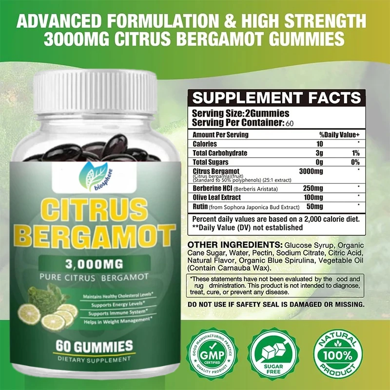 

Экстракт цитрусового, бергамота - 3000 мг, добавка для опускания холестерина, поддерживает здоровье и борьба со старением, 60 капсул