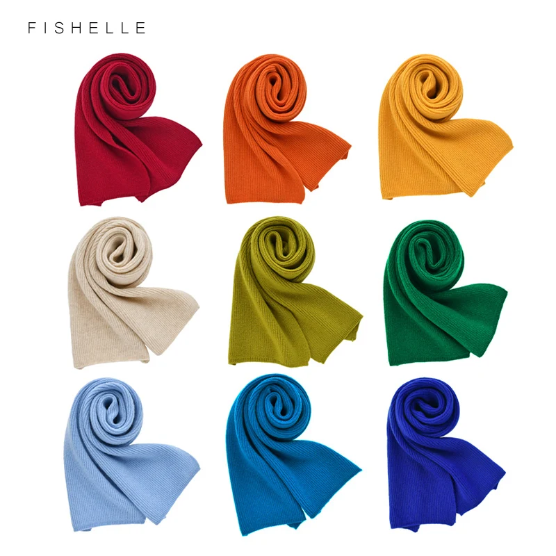 luxury cashmere knitted scarves solid color women or men winter scarf adults warm thick wool scarf kids children