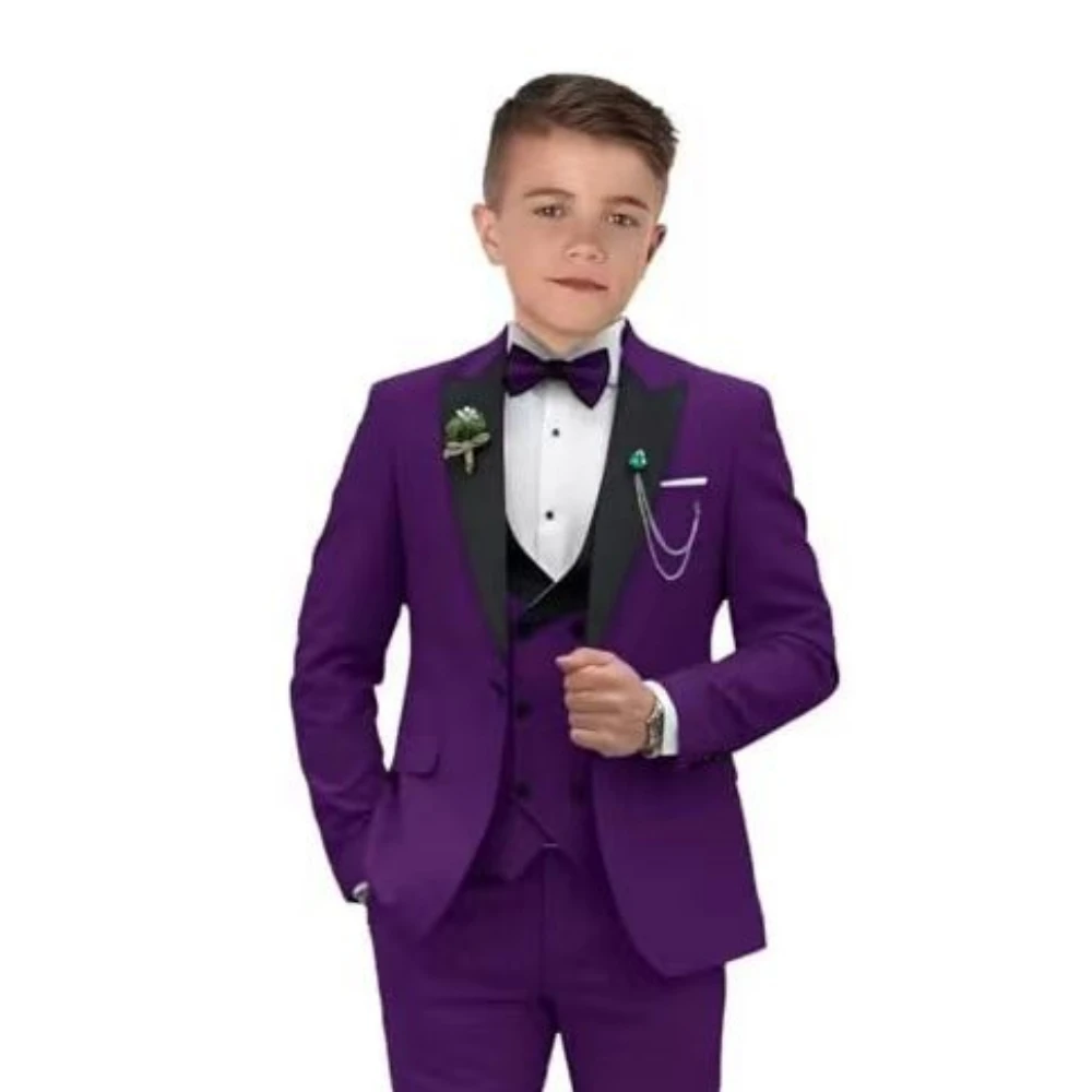 

Txjojn Purple Boys Tuxedo Suits Classic 4 Pieces Blazer Vest Pants Bow Tie Regular Fit Kids Suit Set For Wedding Party Activity