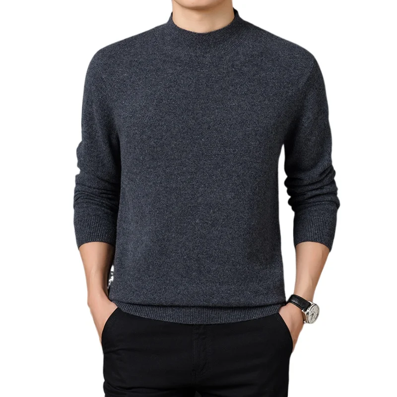 Casual Men's Sweater Solid Color Warm Comfortable Long Sleeved Pullover Mock Neck Sweater