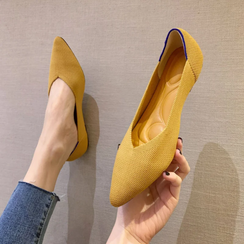 2023 Woman Knit Pointed Shoes Women's Flat Shoes Ballet Shoes Mixed Color Shoes Zapatos De Mujer Moccasin Large Size 43