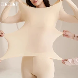 Women's Long Sleeve Underwear Ultra Thin Long Johns Crewneck Thermal Underwear Sets Warm Base Layer Underwear 2pcs Suit
